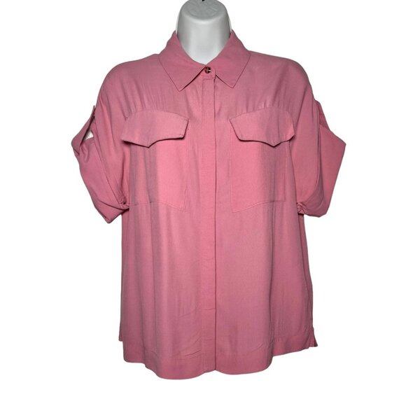 Ted Baker London Pink Boxy Button-up Shirt Flap Pockets Size 0 Sm Oversized - Picture 1 of 13